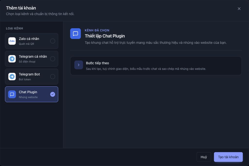 Chat Plugin được chọn ở hàng cuối