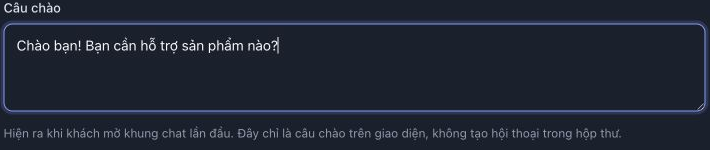 Ô Câu chào với lời chào mẫu và ghi chú không tạo hội thoại trong hộp thư