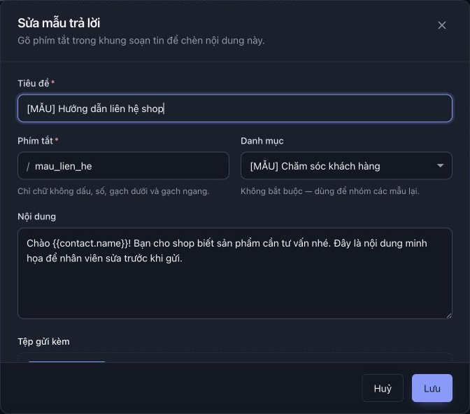 Biểu mẫu Sửa đã chọn nhóm mới. Bấm Lưu ở góc dưới phải để áp dụng.
